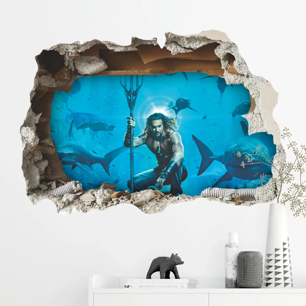 Подводный мир акулы 3D сломанные наклейки на стену в спальню наклейки на стену украшение на стену наклейки на стену Ad
