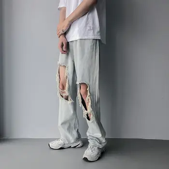 

Men's jeans 2020 spring and summer new solid color handsome holes loose retro holes jeans young personality fashion trend men's