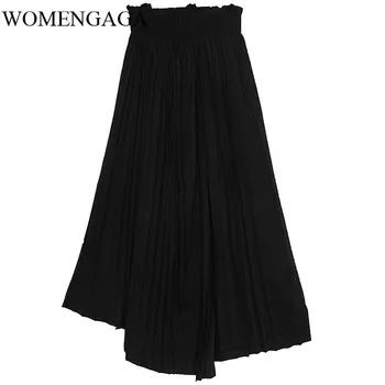 

Loose High Elastic Waist Black Pleated Asymmetrical Temperament Half-body Skirt Women Fashion Tide Spring Autumn 2020 Z6WX