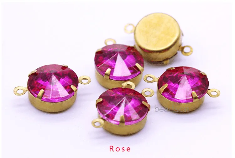 Rose Все размеры Цвета круглые Rivoli с хрустальными камнями, с двойной Daggle бусины кулоны с резиновыми полосками продается ювелирных Золотое литье для украшения обуви ювелирные изделия аксессуары - Цвет: Rose