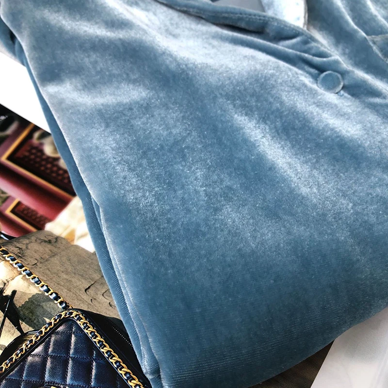 One Side Flocked Women Shirts Autumn Dark Blue