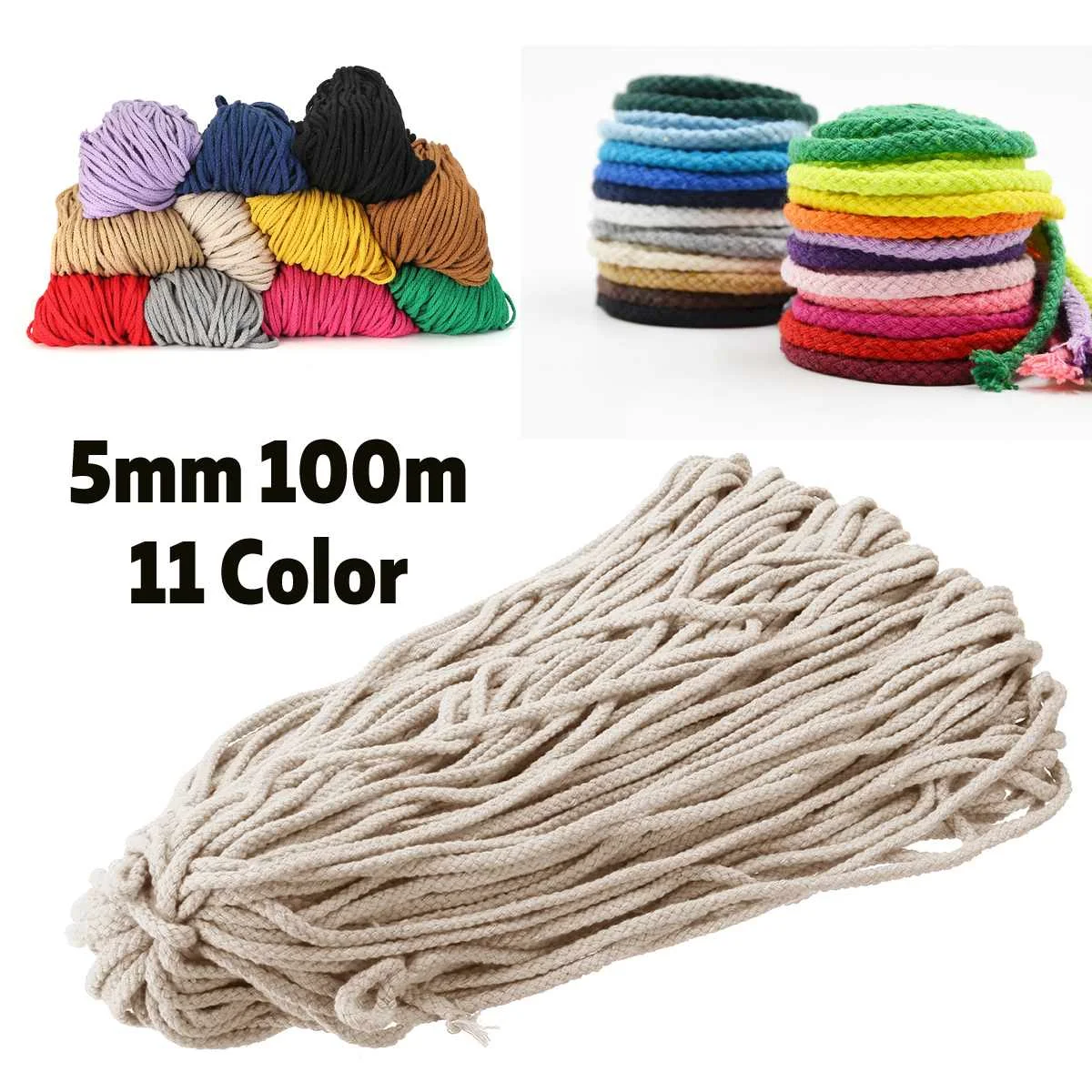 

11 Color 100M 5mm 109 Yards Cotton Twisted Rope Macrame Cord DIY Handmade Crafts Woven String Braided Wire Home Textile Decor