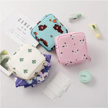 Women Cosmetic Bags Girl Portable Bag Sanitary Cotton Storage Bag Cartoon Change Small Items Coins Zip Organizer Storage Bags
