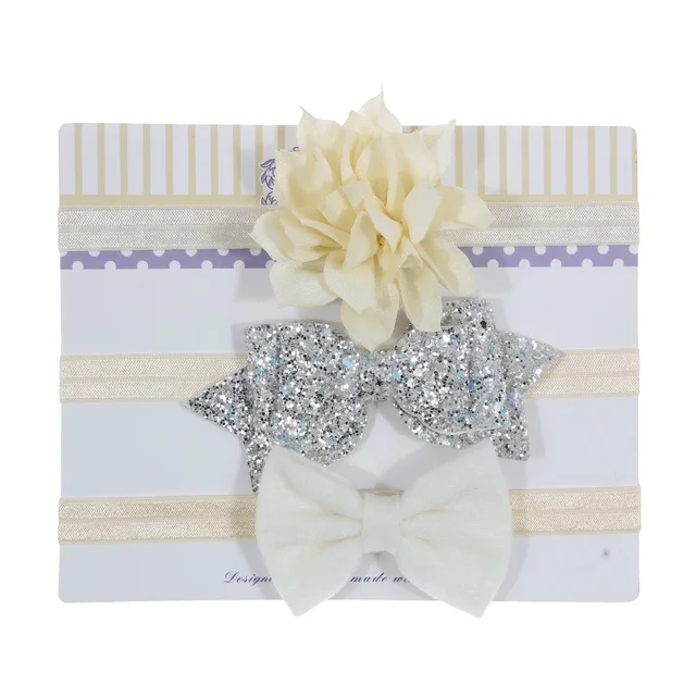 New 3pcs/lot Sequin Felt Bow Lotus Flower Elastic Headbands Kids Photography Props Baby Girls Cute Headwear Christmas Gift Sets 9