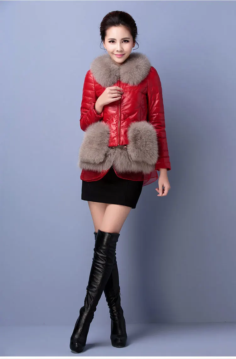 Tcyeek натуральная кожа натуральная овчина пальто женский зимний пуховик женский натуральный Лисий мех с капюшоном толстые теплые короткие куртки PY1515