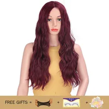 I's a парик синтетический красный черный темно-коричневый и Омбре блонд парики Длинные волны воды косплей парики для женщин средняя часть натуральные волосы