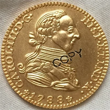 

24 - K gold plated 1788 Spain 2 Escudos - Carlos III copy coins