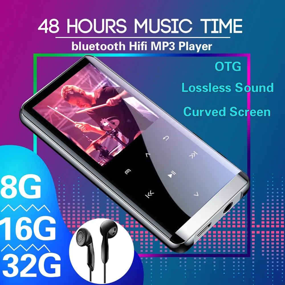  32GB bluetooth MP3 Player Earphones HiFi fm Radio mini USB Sports HiFi Portable Music Players Voice