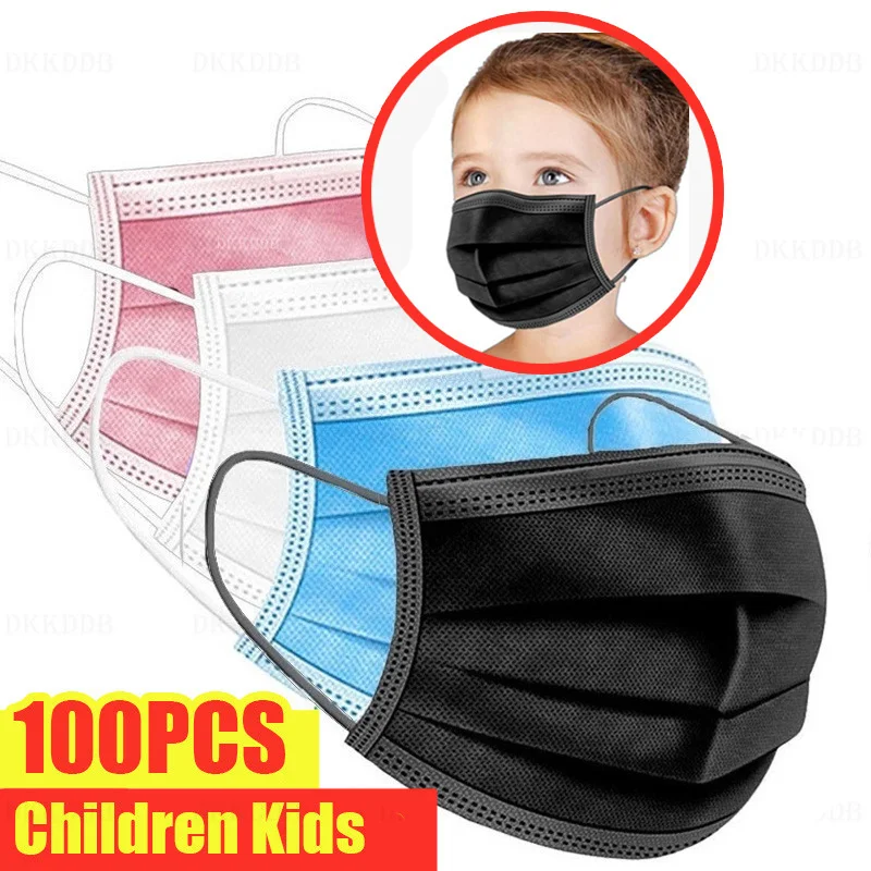 100 Uds niños máscaras desechables no tejida cara máscaras de capa de 3 capas filtro Anti polvo transpirable chico máscara de boca Rosa Blanco en STOCK