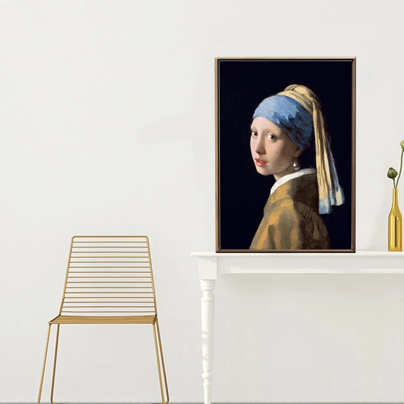 Famous Painting Girl with A Pearl Earring By Johannes Vermeer Canvas Paintings Classical Portrait Posters and Prints Home Decor
