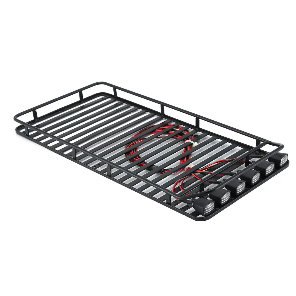 1/10RC Metal Roof Rack Luggage & 4 Led Lights Holder Bar For RC8WD Cralwer Gelande II Defender D110 Large Size