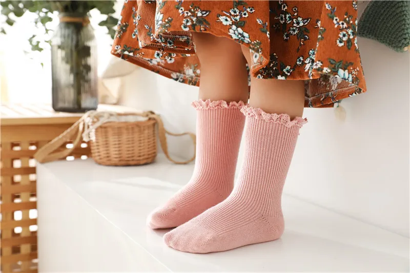 Baby Girls Socks Kids Toddlers Ruffle Knee High Long Soft Cotton Sock Lace Flower Children Infant Girl Socks For 0-5 Years
