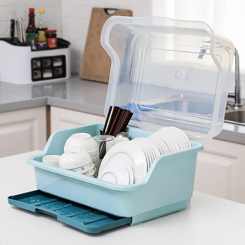 

Creative Tableware Drying Box Multifunction Kitchen Large Plastic Bowl Chopsticks Drain Racks Practical Dust-proof Storage Boxes