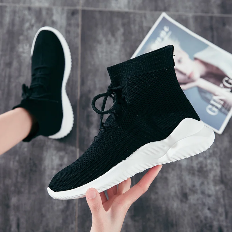 New Light High Top Breathable Lightweight Sock Shoes Women Sports Stretch Sport Sneakers Running Shoes For Famale Sneaker#2L5