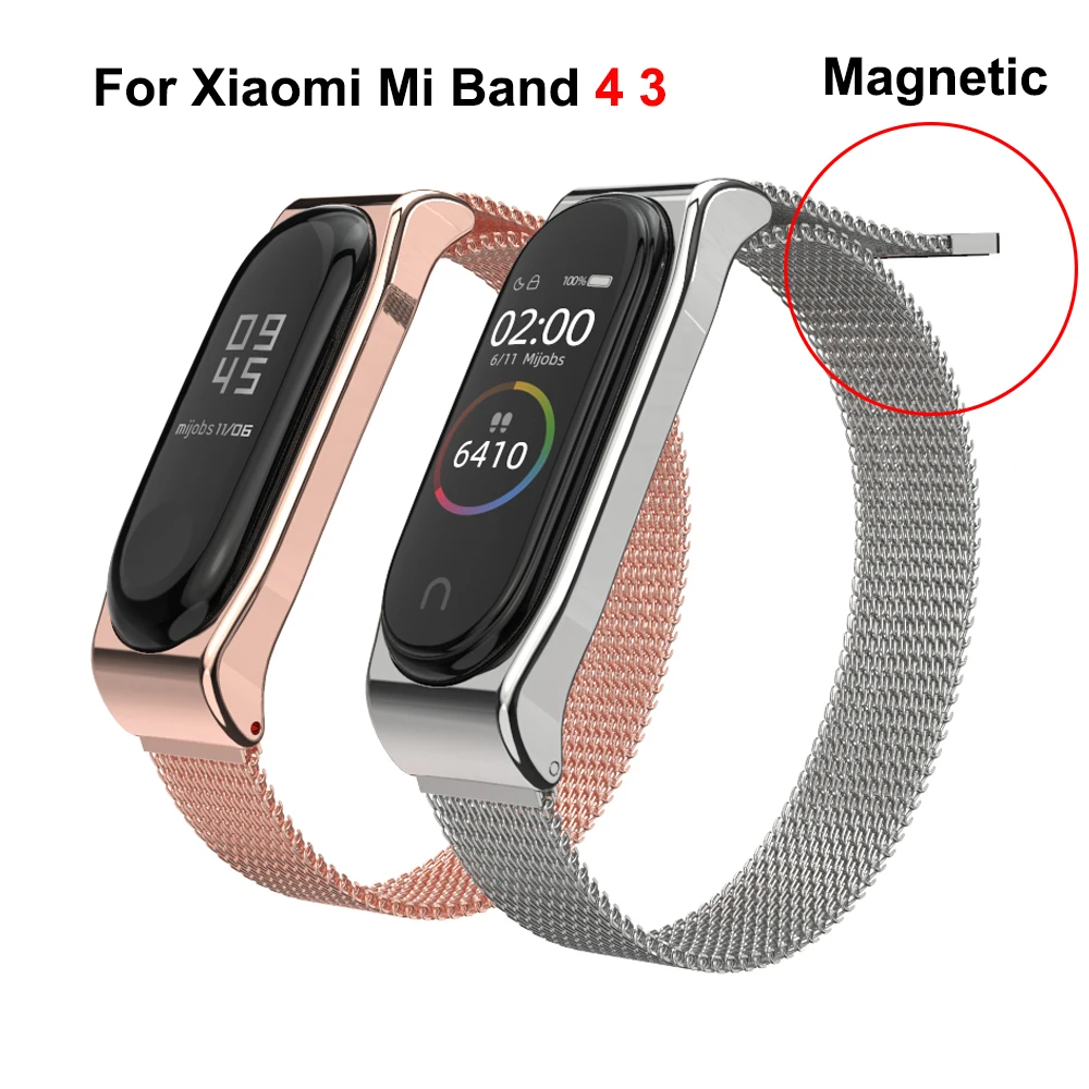 Магнитный браслет из нержавеющей стали для xiaomi mi band 3 4 металлический ремешок