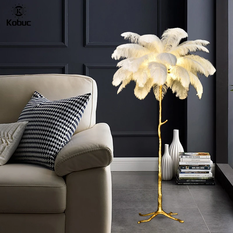 Kobuc Nordic Ostrich Feather Floor Lamp Stand Light 1.2/1.7M Modern Interior Lighting Decor Home Lights Luminaria Bedside | Освещение