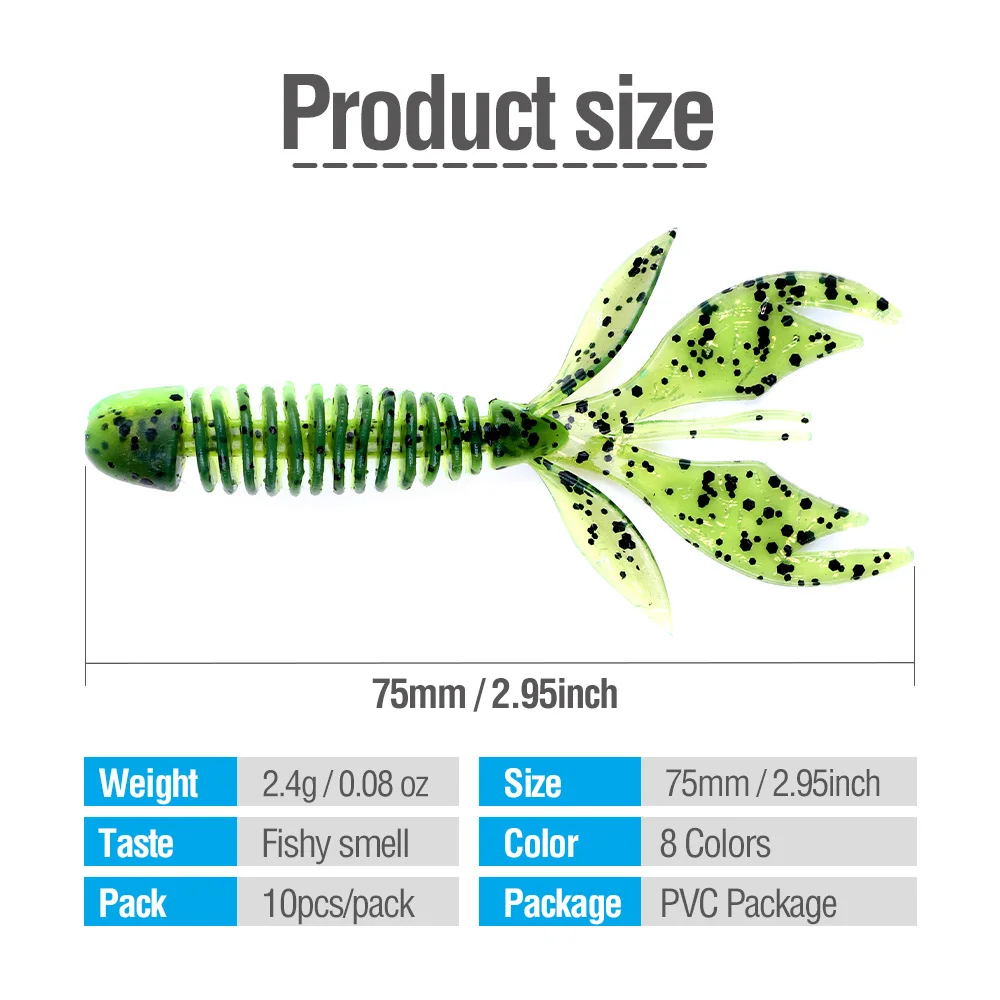 DONQL 20Pcs Soft Fishing Lure Artificial Rubber Worm Bait 2.4g 75mm Silicone Jig Wobbler Swimbait 10pc Fishhook Lure accessories001 (4)