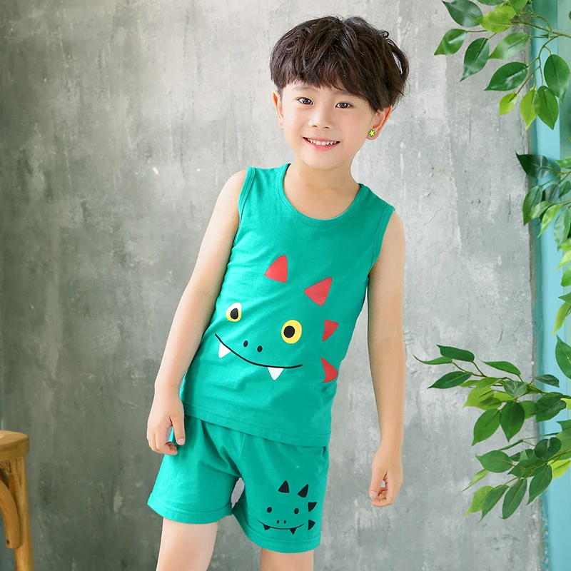 Детские пижамные комплекты ночной костюм с рисунком кролика для девочек детская одежда для сна с героями мультфильмов пижамы для детей, хлопковая одежда для сна От 2 до 13 лет одежда для подростков - Цвет: Sleeveless suit