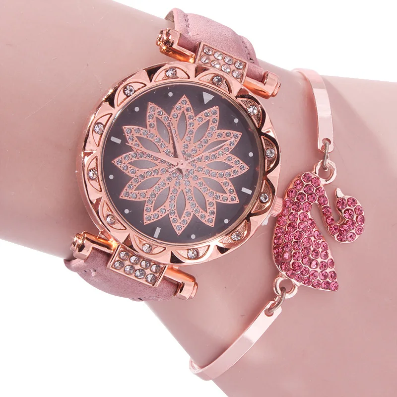 Женские сетчатые часы с магнитной пряжкой, модные элегантные женские наручные часы с цветами