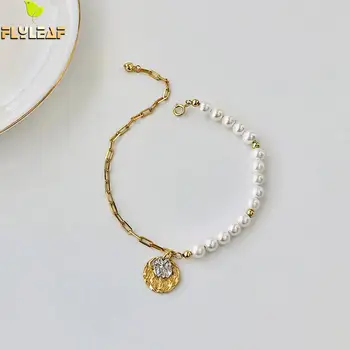 

pearl Asymmetry Gold Real 100% 925 Sterling Silver Bracelets For Women Fashion Fine Jewelry Round Bracelets & Bangles Flyleaf