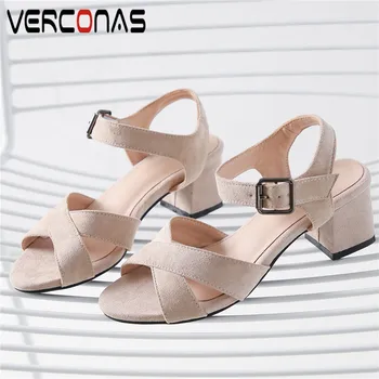 

VERCONAS Women Brand Design Shallow Thick Heel Thick Heels Lace Up Basic Shoes Sandals Summer High Quality Concise Shoes Woman