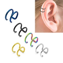 1 пара двойных поддельных стальных ушных хрящей клип телесные серьги не-пирсинг манжета спираль костные ногти губы ногтей Guage пирсинг ювелирные изделия