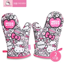 Hello kitty устойчивые высокотемпературные перчатки из чистого хлопка для духовки кухонные перчатки для микроволновой печи и прекрасные изоляционные прокладки