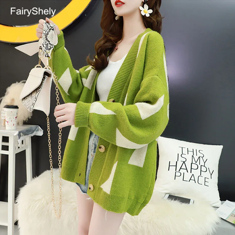 

FairyShely Long Sweater Cardigans Women V Neck Loose Knitwear Winter Single Breasted Casual Knitted Cardigan Outwear Jacket Coat