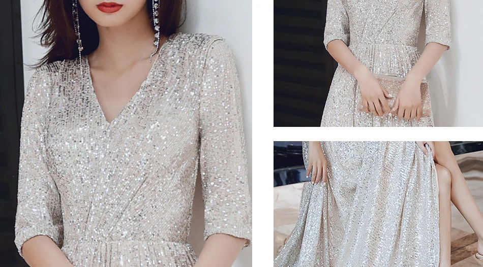 It'Yiiya вечернее платье с v-образным вырезом и блестящими блестками Robe De Soiree L003 вечерние платья с коротким рукавом для женщин элегантные вечерние платья