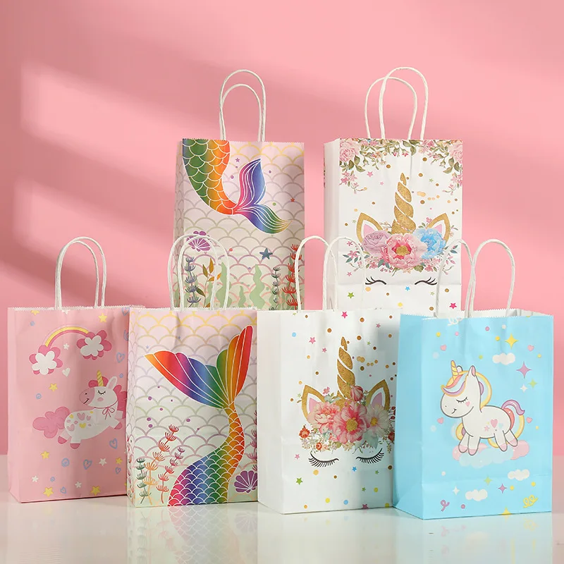 12Pcs Mixed Unicorn Packaging Paper Gift Bags for Party