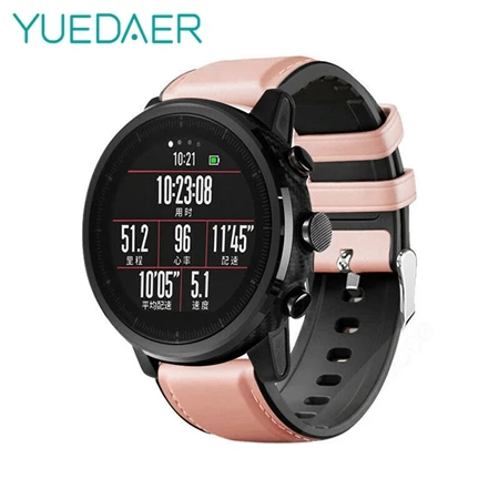 YUEDAER топ из искусственной кожи ремешок для Xiaomi Amazfit GTR 47 47 мм Stratos 2 3 Pace ремешок для huawei Watch GT 2 GT2 ремешок для часов - Цвет: Pink