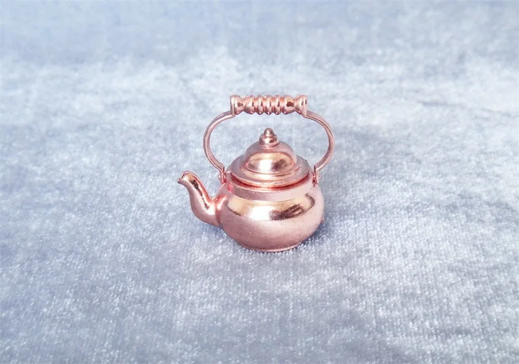 1:12 Dollhouse Mini Candy Toy Accessories Retro Copper Kettle Model Lid-Open