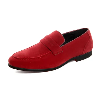 

NXY Fashion Suede Leather Loafers Mens Slip On Flats Red/Black/Gray Plus Size Solid Moccasins Non-Slip Shoes for Wedding