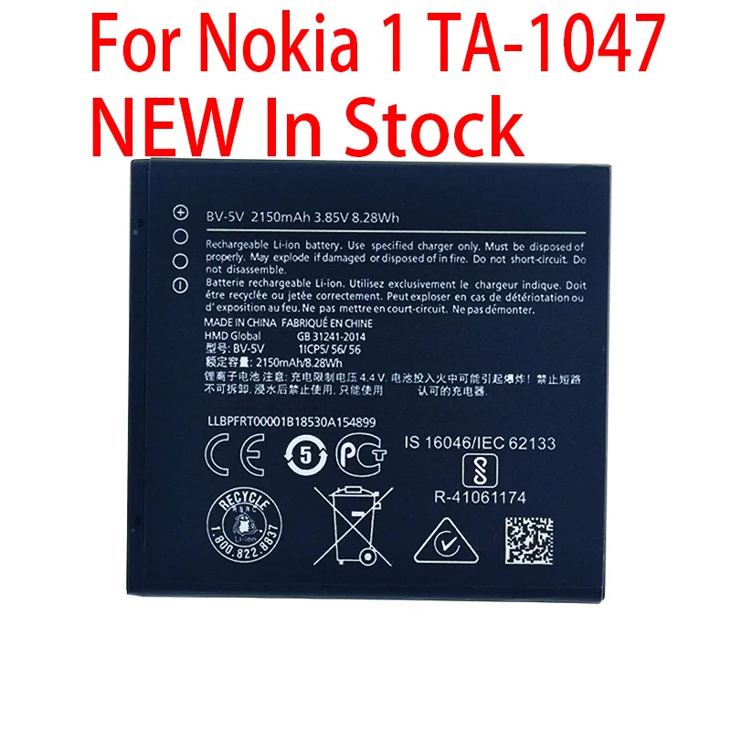 100% Оригинальный аккумулятор BV-5V 2150 мАч для Nokia 1 TA-1047 BV 5V bv5v новый продукт высокое