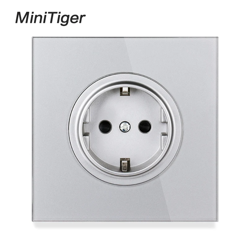 Настенная розетка Minitiger серая прозрачная стеклянная панель европейский стандарт
