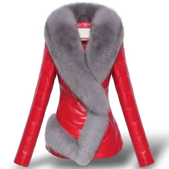 

Women Leather Jacket Thickened Female Cotton Clothing Autumn And Winter Fur Collar Short Slim Fur Stitching Winter Jacket Women