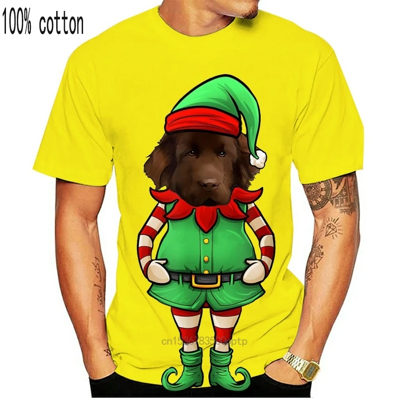 Funny Christmas Elf Newfoundland Dog T-Shirt Holiday Gifts-Men's T-Shirt-Black | Женская одежда