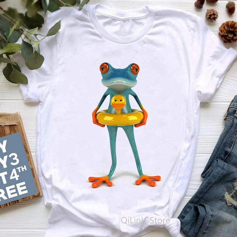 

Summer Women T Shirt Funny Frog Pattern Printing Cute Female T-Shirt Fashion Ladies Harajuku Casual Tops