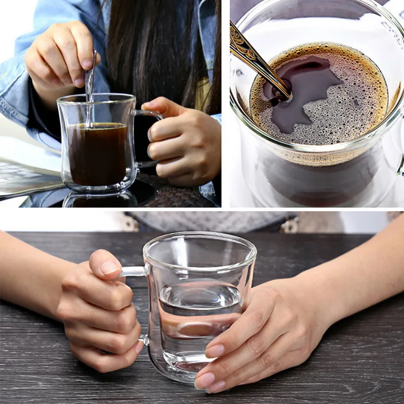 Прозрачный двусторонний настенный кружка для питья кофейные чашки чайный набор кружки пиво Кружка для офиса двойные стеклянные чашки с ручкой простые стили