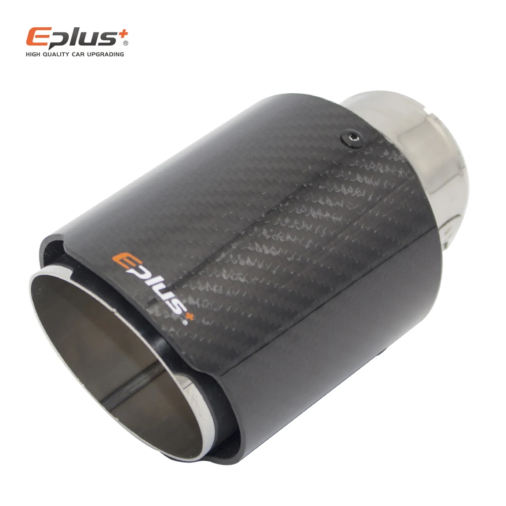Car Glossy Carbon Fiber Muffler Tip Exhaust System Pipe Mufflers Nozzle Universal Straight Stainless Silver exhaust muffler tip exhaust pipe muffler exhaust trim pipe