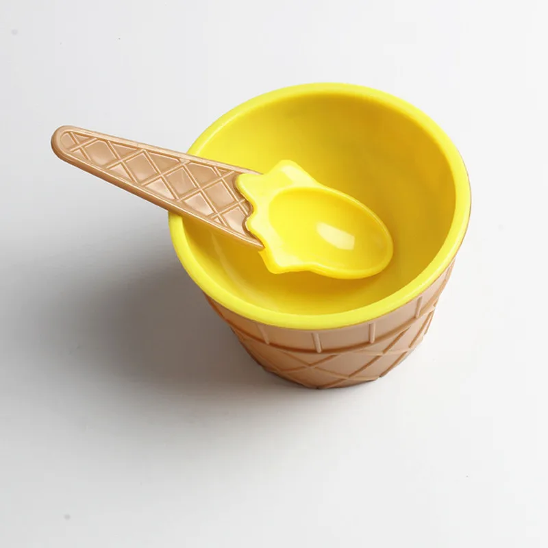 Yellow 1 комплект, Детская миска для мороженого, набор ложек, чашка для мороженого, парные чашки, подарки, DIY Инструменты для мороженого чашка для мороженого+ ложка - Цвет: Yellow