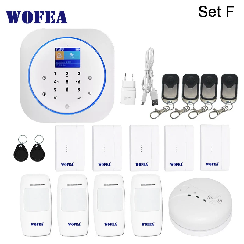 SET F Wofea Беспроводной Wi-Fi и GSM сигнализация система RFID тег домашняя охранная сигнализация комплект tuyasmart приложение Встроенная сирена - Цвет: SET F