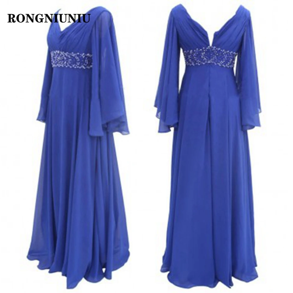 Prachtige Royal Blue Chiffon Lange Moeder van de Bruid Jurken of Bruiloften 2020 Plus Size Formele Avondjurken floor lengte Prachtige Royal Blue Chiffon Lange Moeder van de Bruid Jurken of Bruiloften 2020 Plus Size Formele Avondjurken floor lengte