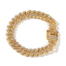 12 мм Bling Iced Out браслет, полностью из стразов геометрический AAA CZ камень кубинская цепь браслеты для мужчин хип-хоп ювелирные изделия