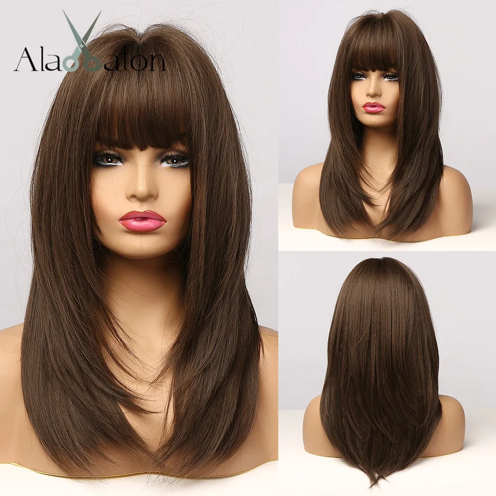 On Sale Synthetic-Wig Hair Bangs Cosplay Dark-Brown Black Girl Alan Eaton Wig With Medium Women JlwjeBMg9GD