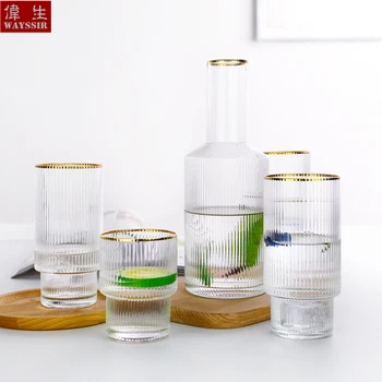 

Gift Set Nordic Crystal Glass Cool Water Pot Hand Drawing Gold Line Fruit Juice Cup Hotel Wedding Party Tableware Mug Kettle