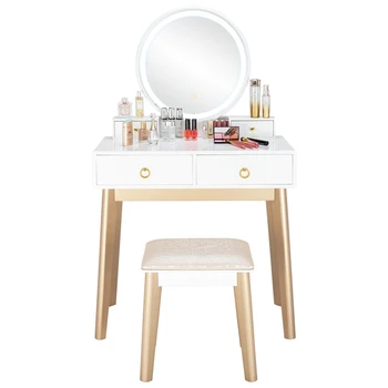 

Dressing Table Bedroom Light Luxury Real Wood Simple Makeup Table With Lamp Three Color Adjustable