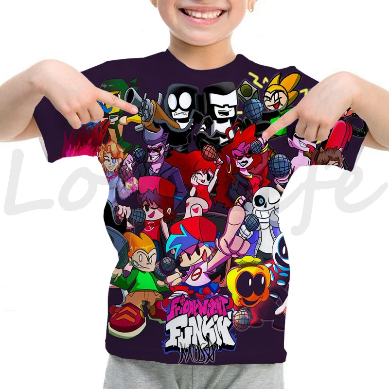 thumbnail image 1 of Camiseta Funkin de viernes por la noche para niños, camiseta divertida de manga corta con dibujos animados del juego FNF, camiseta 3D de verano para niños, ropa kawaii para niños, camiseta de anime, 1 of 5