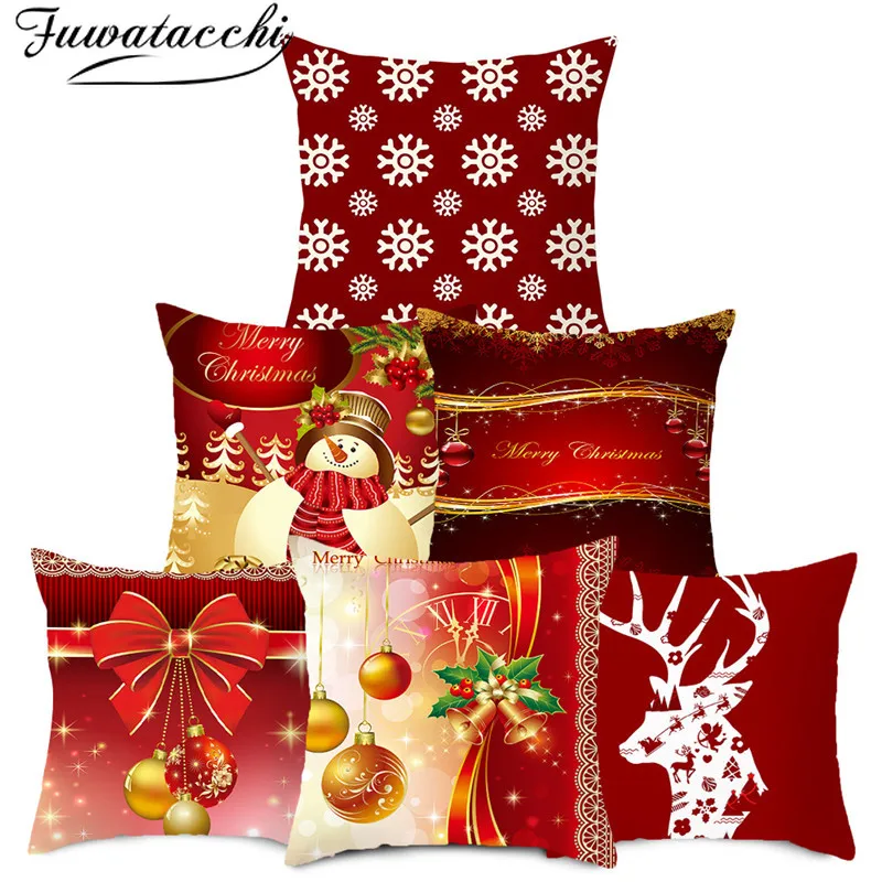 

Fuwatacchi Merry Christmas Cushion Cover Gift Decorative Throw Pillow Covers for Home Chair Polyester Throw Pillowcases 45*45cm