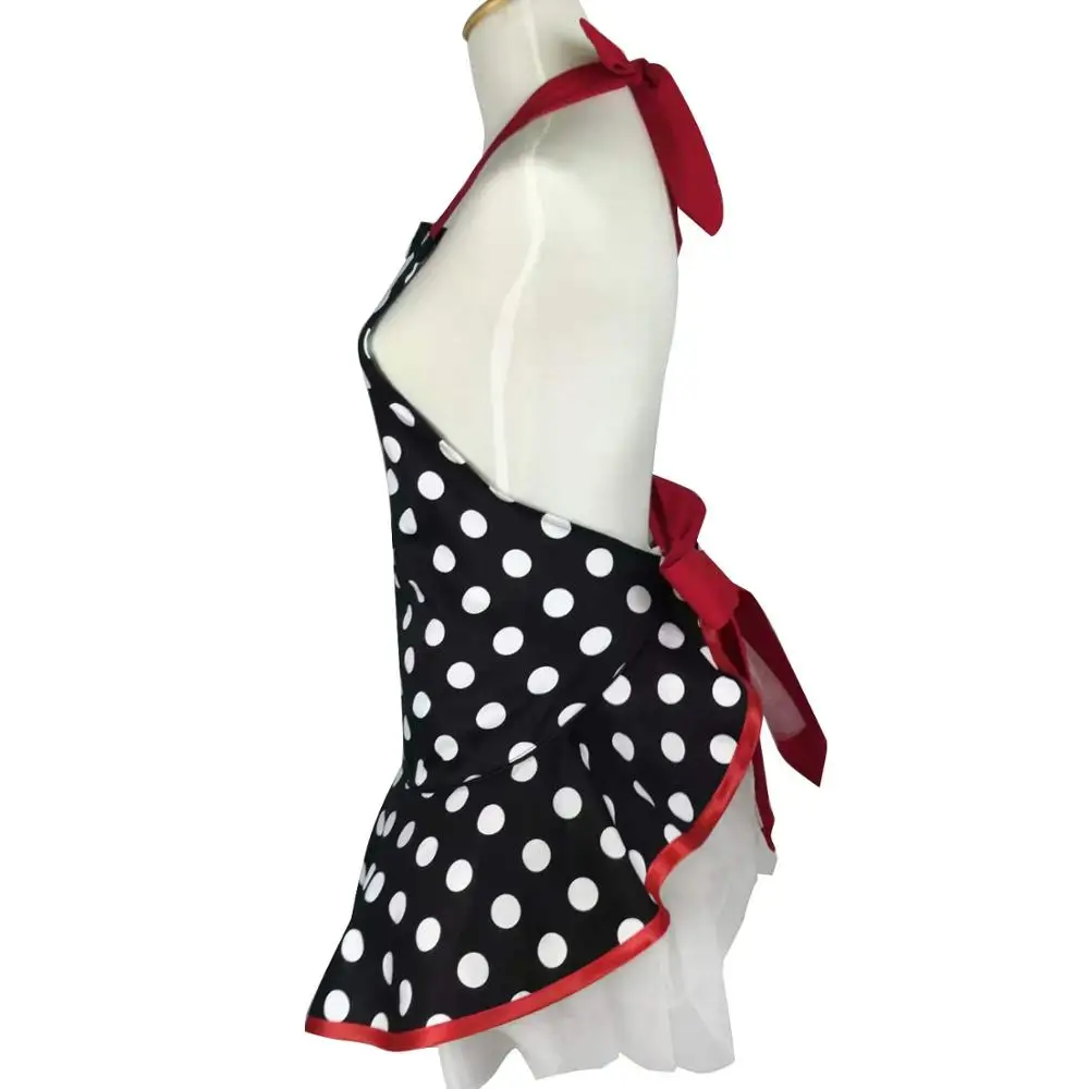 Lovely Stylish Retro Lacy Vintage Flirty Maid Polka Dot Cooking Kitchen aprons for woman Working Adjustable Apron with Pockets